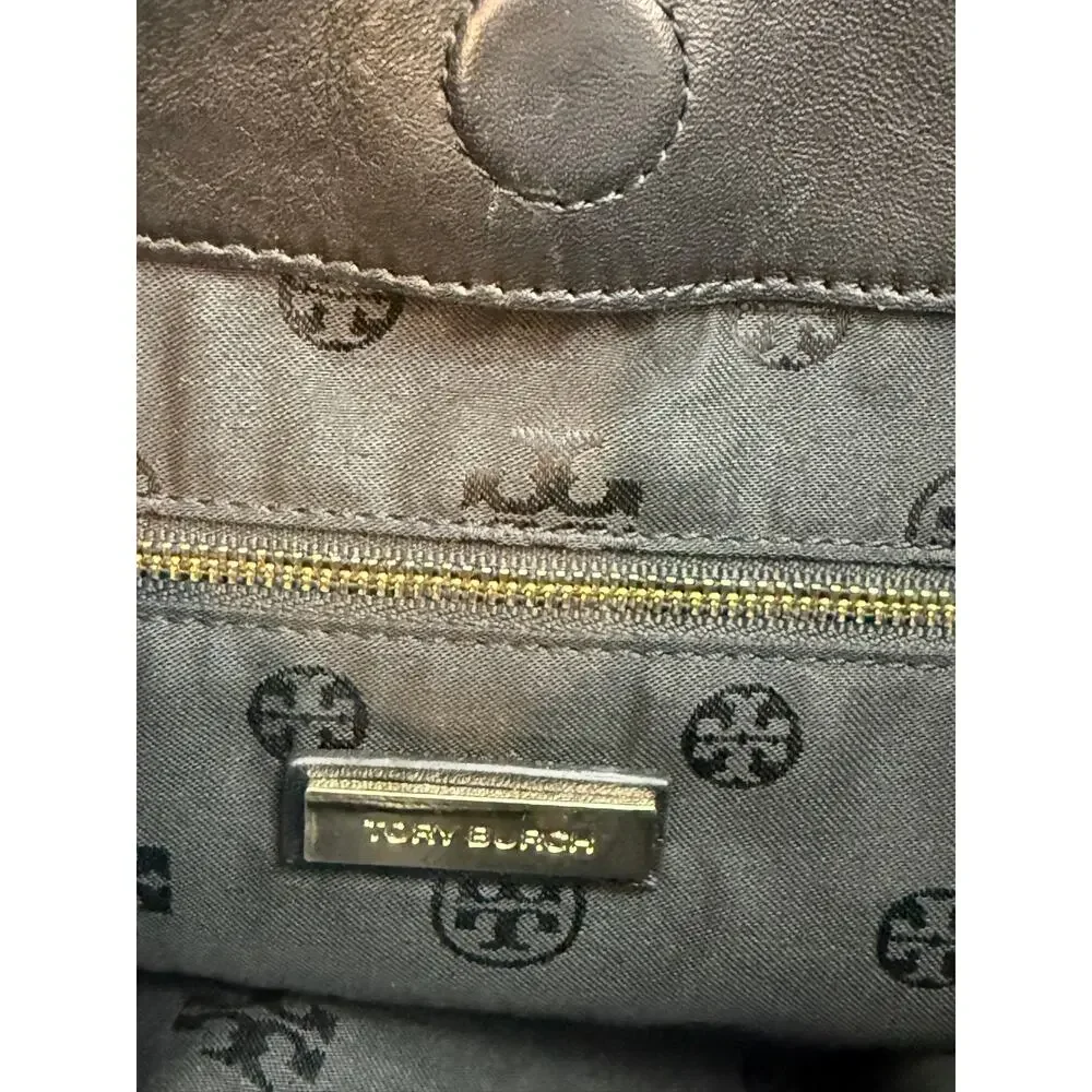 Tory Burch Fleming Black Leather Quilted Chain Tote Shoulder Bag Large Designer